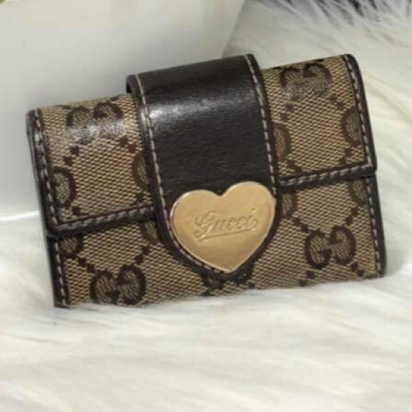 Gucci Heart Logo GG Canvas & Brown Leather 6 Key Ring Holder Key Case - Picture 1 of 8